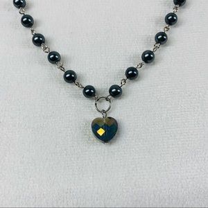 Glass Heart and Faux Pearl Necklace